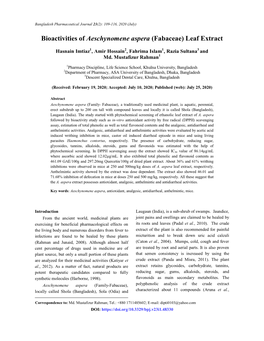 Bioactivities of Aeschynomene Aspera (Fabaceae) Leaf Extract