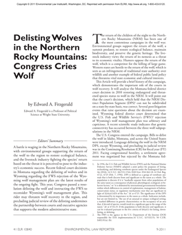 Delisting Wolves in the Northern Rocky Mountains: Congress Cries
