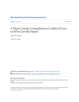 A Three Country Conundrum in Conflict of Laws Or Who Gets the Patent? Marcus B