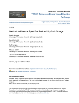 Methods to Enhance Spent Fuel Pool and Dry Cask Storage