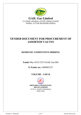 Tender Document for Procurement of Assorted Valves