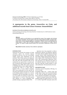 A Superspecies in the Genus Amaurobius on Crete, and Additional Records from Greece (Araneae: Amaurobiidae)