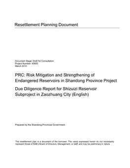 Resettlement Planning Document PRC: Risk Mitigation And