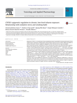 CYP2E1 Epigenetic Regulation in Chronic, Low-Level Toluene Exposure: Relationship with Oxidative Stress and Smoking Habit