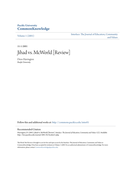 Jihad Vs. Mcworld [Review] Drew Harrington Pacific Nu Iversity