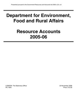 Department for Environment, Food and Rural Affairs Resource Accounts 2005-06