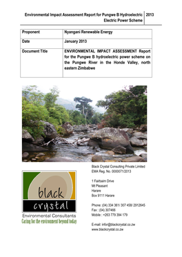 Environmental Impact Assessment Report for Pungwe B Hydroelectric 2013 Electric Power Scheme