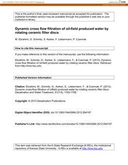 Dynamic Cross Flow Filtration of Oil-Field Produced Water by Rotating Ceramic Filter Discs