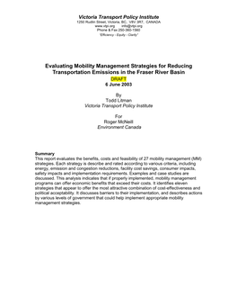 TDM for Vehicle Emission Reductions