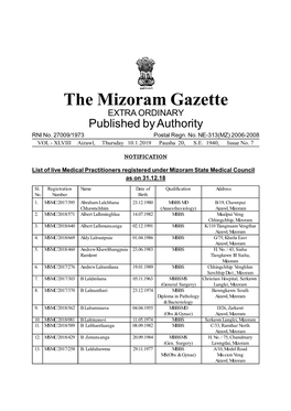 The Mizoram Gazette EXTRA ORDINARY Published by Authority RNI No