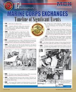 MARINE CORPS EXCHANGES Timeline of Significant Events • 1775 — Birth of the U.S