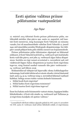 Eesti Ajutine Valitsus Priiuse Põlistumise Vaatepunktist