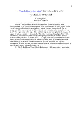 Three Problems of Other Minds." Think 51 (Spring 2019): 63-75