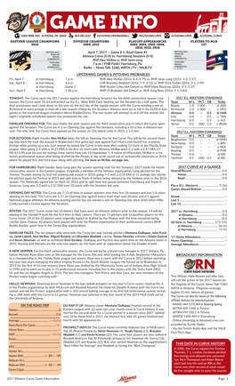 2017 Curve at a Glance Broadcast Information This Date in Curve History Upcoming Games & Pitching Probables