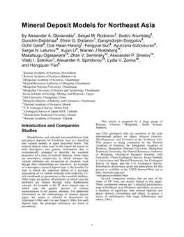 Mineral Deposit Models for Northeast Asia