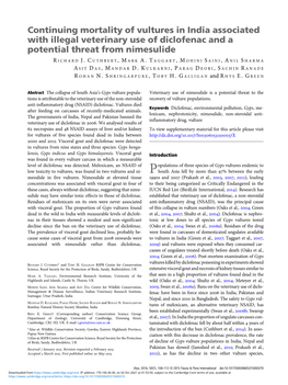 Continuing Mortality of Vultures in India Associated with Illegal Veterinary Use of Diclofenac and a Potential Threat from Nimesulide