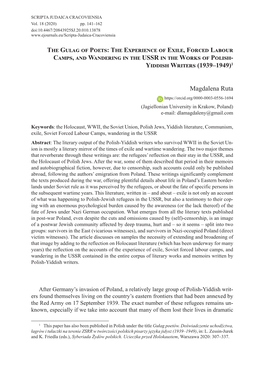 The Experience of Exile, Forced Labour Camps, and Wandering in the USSR in the Works of Polish- Yiddish Writers (1939–1949)1