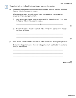 The Periodic Table on the Data Sheet May Help You to Answer This Question