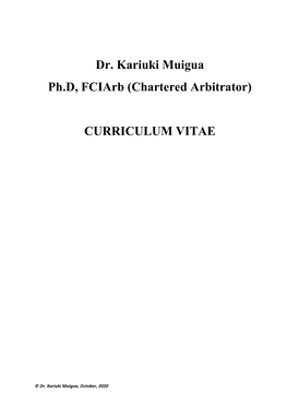 Dr. Kariuki Muigua Ph.D, Fciarb (Chartered Arbitrator) CURRICULUM VITAE