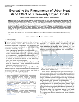 Evaluating the Phenomenon of Urban Heat Island Effect of Suhrawardy Udyan, Dhaka Sabrina Rahman, Soniha Nuzrat, Ashrafun Nahar Liza, Nawrin Mahmud
