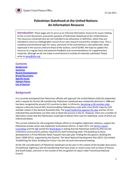 Palestinian Statehood at the United Nations: an Information Resource