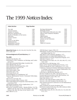 The 1999 Notices Index, Volume 46, Number 11
