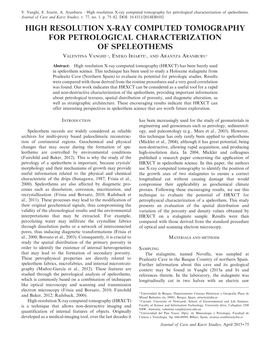 High Resolution X-Ray Computed Tomography for Petrological Characterization of Speleothems