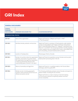 Maple Leaf Foods 2019 GRI Index