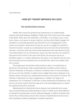 How Set Theory Impinges on Logic