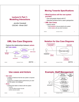 UML Use Case Diagrams Use Cases and Actors Example: Staff