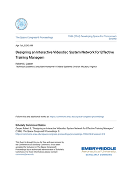 Designing an Interactive Videodisc System Network for Effective Training Managem