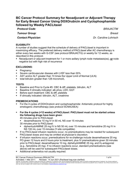 Protocol Code: BRAJACTW Tumour Group: Breast Contact Physician: Dr