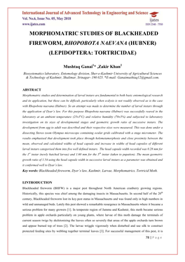 Morphomatric Studies of Blackheaded Fireworm, Rhopobota Naevana (Hubner) (Lepidoptera: Tortricidae)