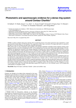 Photometric and Spectroscopic Evidence for a Dense Ring System Around Centaur Chariklo?