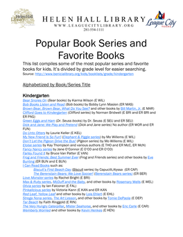 Popular Book Series and Favorite Books This List Compiles Some of the Most Popular Series and Favorite Books for Kids