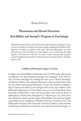 Phenomena and Mental Functions. Karl Bühler and Stumpf's Program