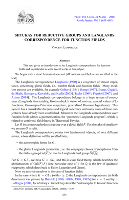 Shtukas for Reductive Groups and Langlands Correspondence for Function Fields