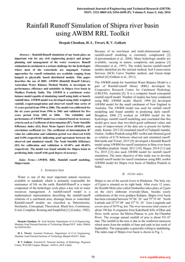 Rainfall Runoff Simulation of Shipra River Basin Using AWBM RRL Toolkit