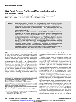 DNA Repair Pathway Profiling and Microsatellite Instability in Colorectal Cancer Jinshengyu,1, 6 Mary A