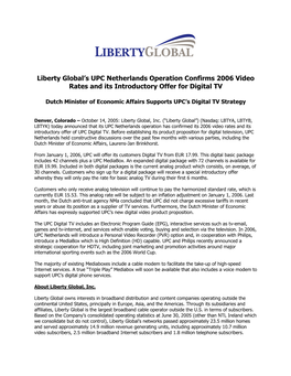 Liberty Global's UPC Netherlands Operation Confirms 2006 Video