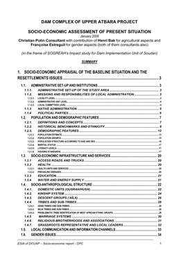 Dam Complex of Upper Atbara Project Socio-Economic Assessment Of