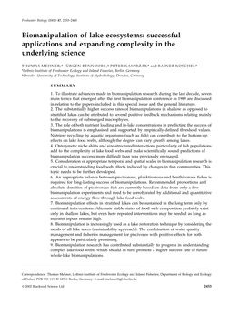 Biomanipulation of Lake Ecosystems: Successful Applications and Expanding Complexity in the Underlying Science