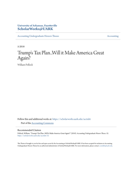 Trump's Tax Plan...Will It Make America Great Again? William Pollock