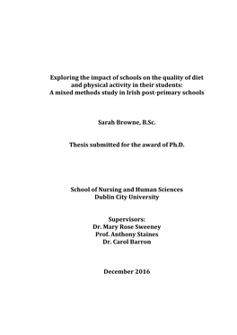 Exploring the Impact of Schools on the Quality of Diet and Physical Activity in Their Students: a Mixed Methods Study in Irish Post-Primary Schools