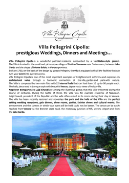 Prestigious Weddings, Dinners and Meetings…