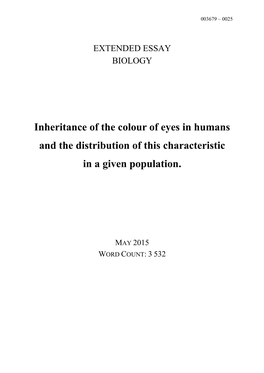 Inheritance of the Colour of Eyes in Humans and the Distribution of This Characteristic in a Given Population