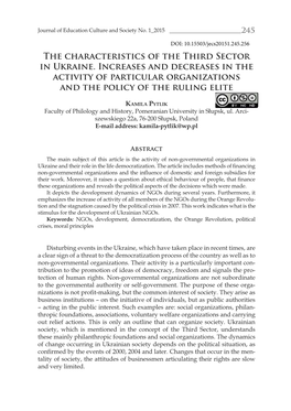 The Characteristics of the Third Sector in Ukraine. Increases and Decreases in the Activity of Particular Organizations and the Policy of the Ruling Elite