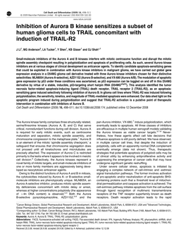 Inhibition of Aurora B Kinase Sensitizes a Subset of Human Glioma Cells to TRAIL Concomitant with Induction of TRAIL-R2