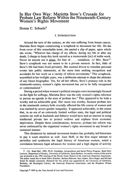 Marietta Stow's Crusade for Probate Law Reform Within the Nineteenth-Century Women's Rights Movement Donna C