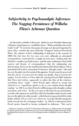 The Nagging Persistence of Wilhelm Fliess' S Achensee Question